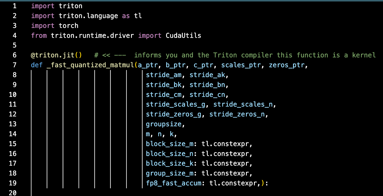 the actual Triton kernel code which will be compiled by the Triton compiler