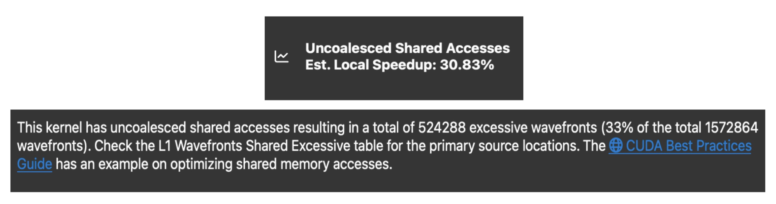 the hints from the Nvidia Nsight Compute Tool